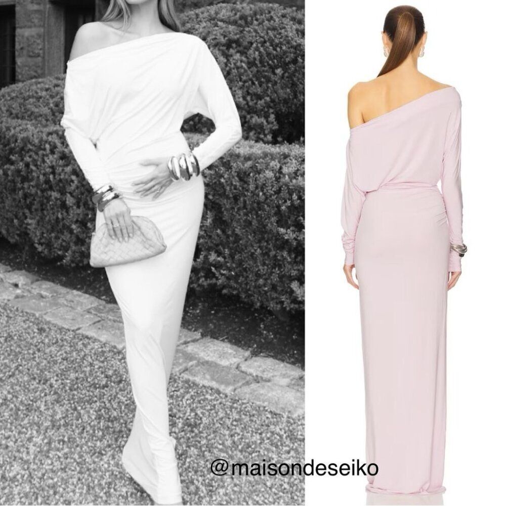 Helsa Maxi Dress Light Pink Nina Off Shoulder Long Sleeve Jersey size S